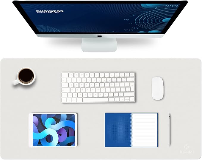 K KNODEL Large Office Desk Mat, Leather Mouse Pad (31.5"x15.7", White) | Desk Pad, Keyboard Pad, Computer and Laptop Mat, Desktop Protector and Cover, Writing Pad and Blotter for Home Office