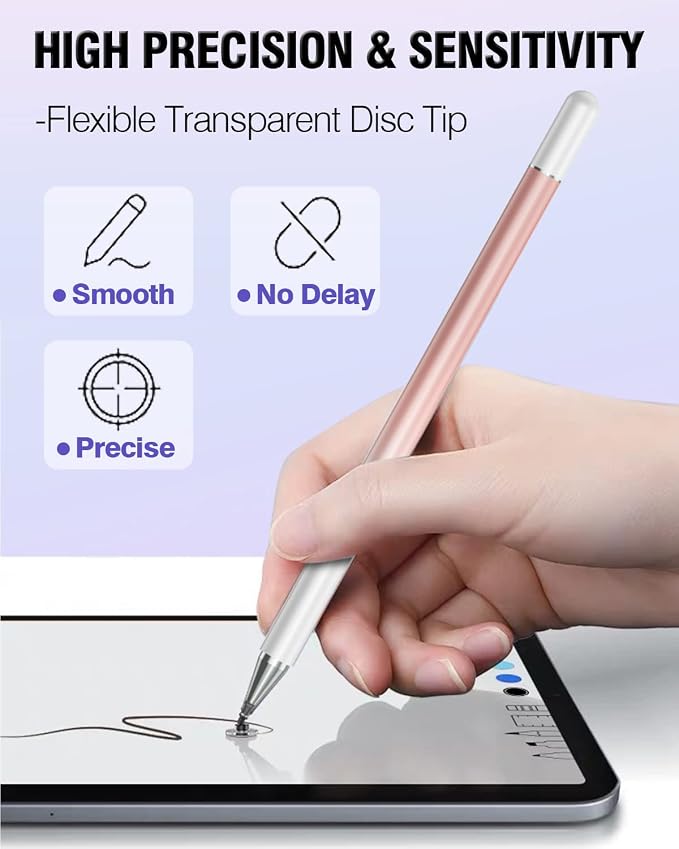 Stylus Pens for Touch Screens, 2 in 1 High Precision Universal Stylus Pen for iPad Compatible with Apple, iPhone, iPad, Android, Samsung Tablets, Phones, 3 Pack-Pink, Purple, Yellow