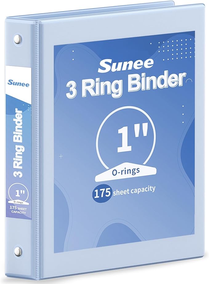 SUNEE 3 Ring Binder 1 Inch 1 Pack, Clear View Binder Three Ring PVC-Free (Fit 8.5x11 Inches) for School or Office Supplies, Haze Blue