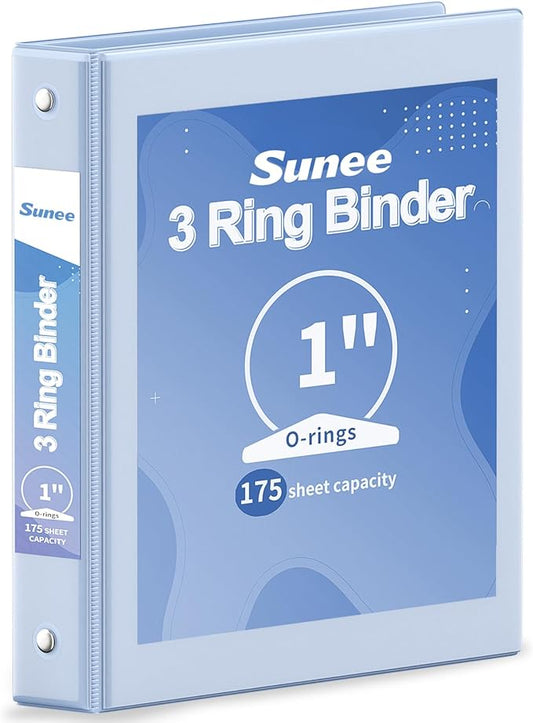 SUNEE 3 Ring Binder 1 Inch 1 Pack, Clear View Binder Three Ring PVC-Free (Fit 8.5x11 Inches) for School or Office Supplies, Haze Blue