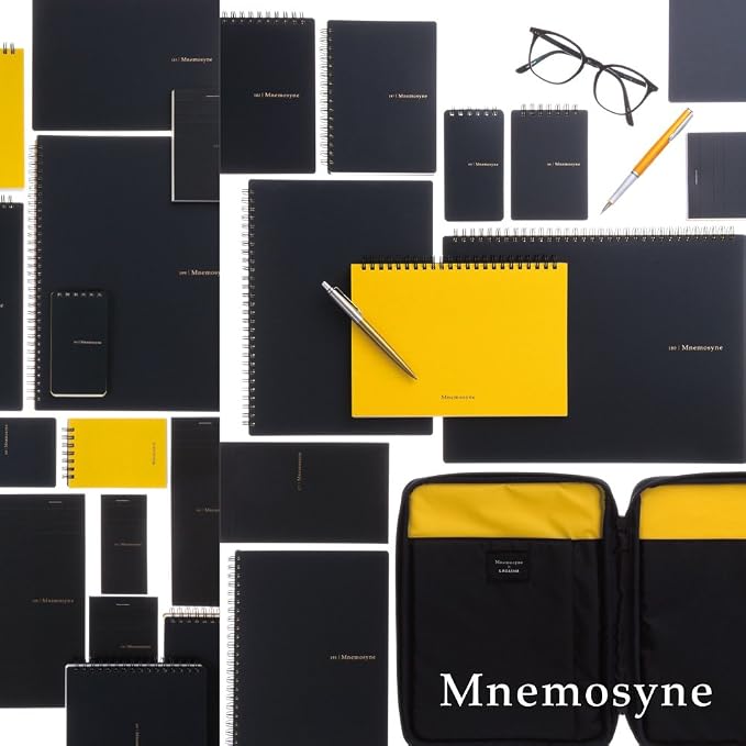 Maruman Mnemosyne Spiral Notebook, 140 Pages, A4 8.27"x11.69", 5mm Dot Grid | Professional Black Cover, Dotted Paper, Twin-Wire Bound To Lay Flat, Perforated Pages, For School & Office, Made in Japan