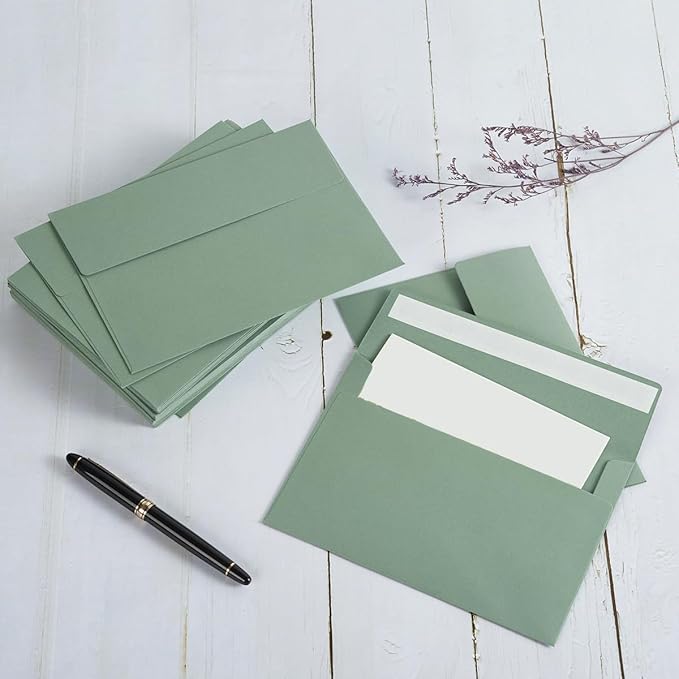 50 Pack 5 x 7 Envelopes Colored Self Seal for Wedding, Party Invitations, Greeting Cards, Announcements, Photos, 5.24 x 7.21 Inches (Sage Green)
