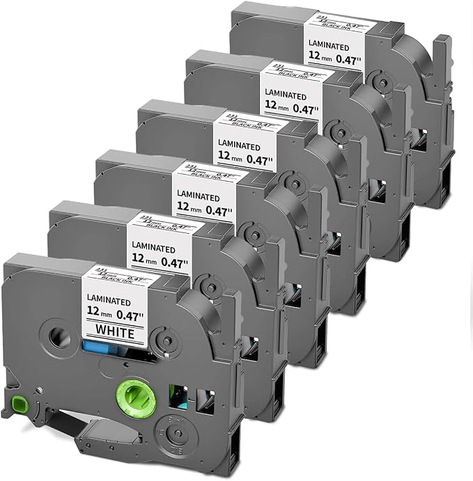 PT-D220 D210 D200 H100 Label Tape TZe-231 TZe231 Compatible with Brother | Label Maker Tape P Touch 12mm 0.47 Inch Laminated White TZe TZ Tape Ptouch Refills, 1/2 Inch(12 mm) * 8m, 6-Pack