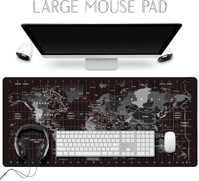 World Map Large Gaming Mouse Pad Extended XXL(900x400X3MM) Mouse Mat Long Desk Pad with Stitched Edges for Keyboard Home Office Gaming Work Big Desk Pad