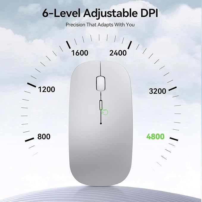 TECKNET Bluetooth Wireless Mouse, Rechargeable Silent Portable Computer Mouse, 6 Adjustable DPI, Dual Mode (Bluetooth 5.2/3.0 and 2.4G USB Receiver) for Laptop, iPad, MacBook, PC, Desktop, Android