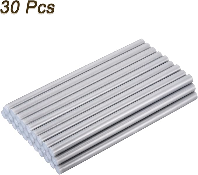 uxcell 30pcs Full Size Hot Glue Gun Sticks 8-inch x 0.43-inch High Sticky Large Hot Glue Sticks for Glue Gun, Metallic Silver