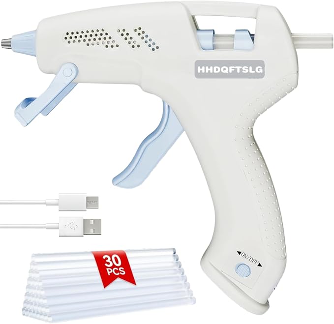 Cordless Hot Glue Gun Kit with 30 Sticks, Fast Heating 2.6Ah Rechargeable | 20W Anti-Drip Glue Gun and Sticks Set (0.27"×6") USB-C Rechargeable Mini Glue Gun Ideal for School Crafts DIY Making Repairs