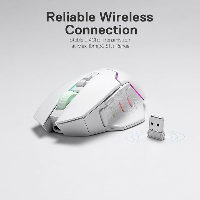 Redragon M690 PRO Wireless Gaming Mouse, 8000 DPI Wired/Wireless Gamer Mouse w/Rapid Fire Key, 8 Macro Buttons, Ergonomic Design for PC/Mac/Laptop, White | Cable-Free 0 Delay, Smooth Precise Tracking, Rapid-Fire Macro Keybinds, Vibing Backlight, Ergono...
