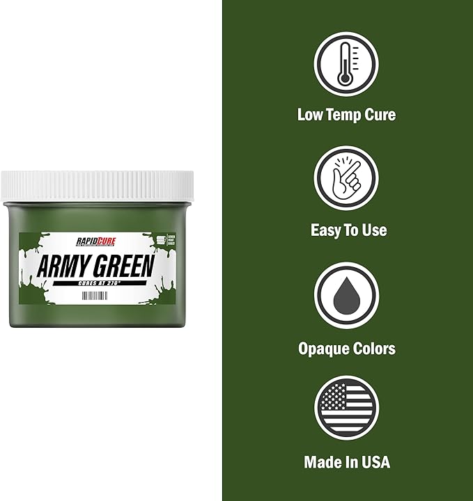 Rapid Cure® Screen Printing Ink Army Green (5 Gallon - 640oz.) - Plastisol Ink for Screen Printing, Fast Curing Fabric Paint - Screen Print Direct®, USA Made