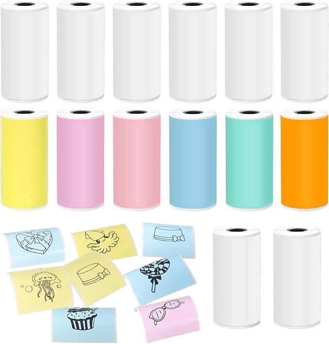 14 Rolls 53mmx28mm Thermal Printer Paper, Mini Colorful Self-adhesive Label Printer Paper Compatible With Phomemo Memoking Mini Printer, Study Notes, Journal Photos(Multicolor)
