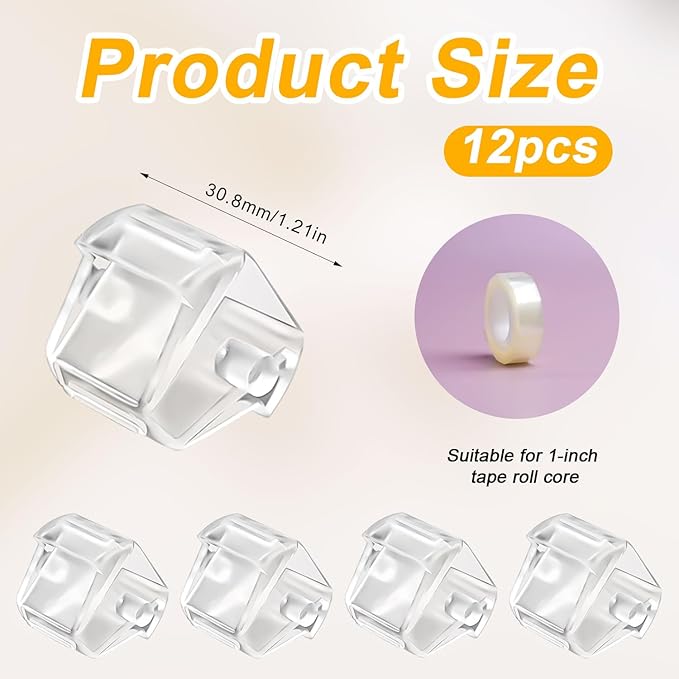 12pcs Tape Dispenser Core, Plastic Tape Dispenser Replacement Core Transparent Tape Dispenser Roll Insert Tape Dispenser Parts for Office Home School Supplies