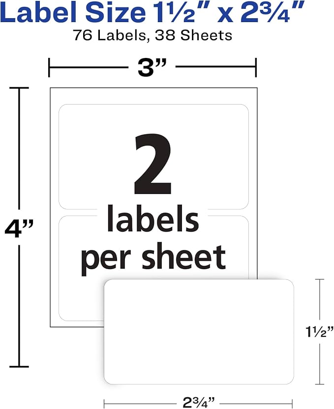 Avery® Multi-Use Permanent Labels, 1.5" x 2.75", White, Non-Printable, 76 Blank Labels Total (6117)