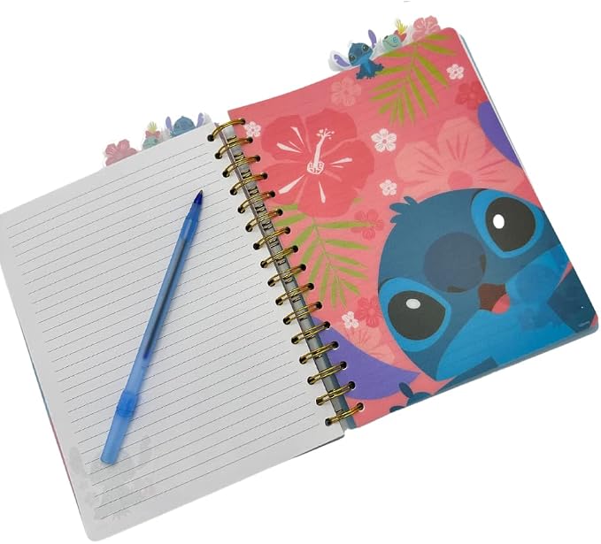 Disney Stitch Tab Journal Notebook "Ohana" Spiral Bound, 144 Lined Pages, 8 x 7 inches, Blue