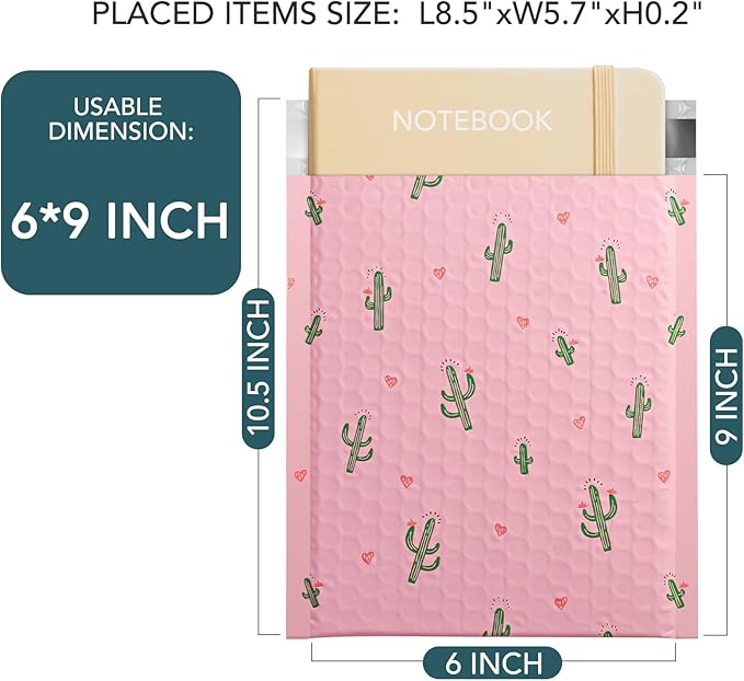 METRONIC Cute Bubble Mailers 6x10 Inch 100Pack Waterpoof Padded Envelopes Pink Bubble Mailers, Mailing Envelopes Bubble Padded for Packaging, Shipping, Mailing, Bubble Mailer Usable Size 6x9