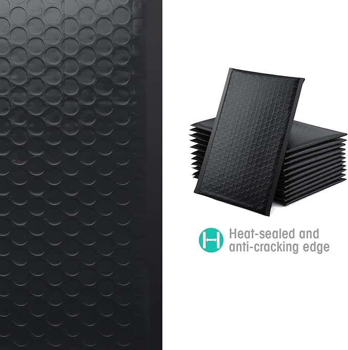 GSSUSA Bubble Mailers 6x10" Usable Size 6x9" Black Bubble Mailer 50 Pack Padded Envelopes Small Packaging Mailing Envelope Bags Shipping Bag Bulk Pack Self Seal Package Mail Packing Business Supplies