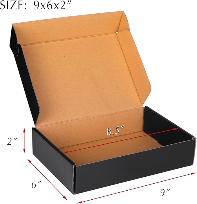 9x6x2 Black Cardboard Boxes - 30 Pack, Shipping & Mailing Boxes, Corrugated Packaging