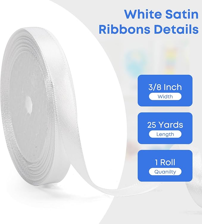 Hot Glue Gun Kit with 20 Glue Sticks and Double Faced White Ribbon, 3/8" x Continuous 25 Yards, Hard Shell Carrying Case, White Satin Ribbon Use for Bows Bouquet,Balloons,Gift Wrap,Floral Arrangement