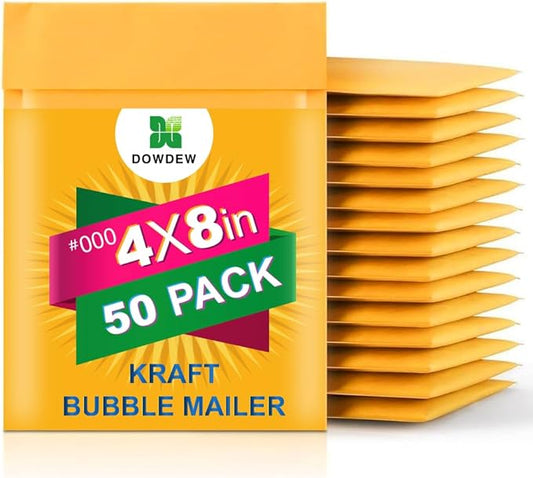 Kraft Bubble Mailers [50 Pack] Mailing Packing Envelopes #000 (4" x 8")