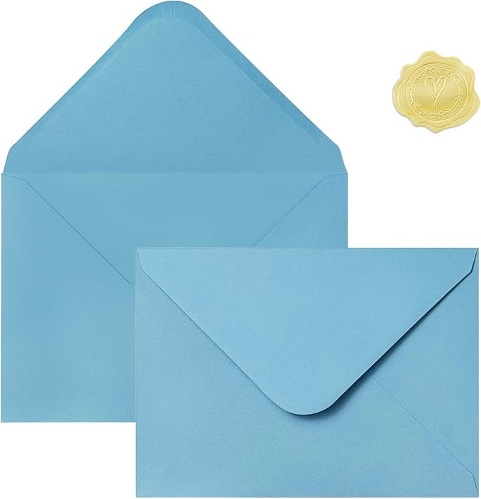 50 PCS Blue Colorful A7 Envelopes with Stickers, 5x7 Envelopes for Greeting Cards, Great for Invitations, Wedding Invitation, Birthday, Baby Shower, Graduation