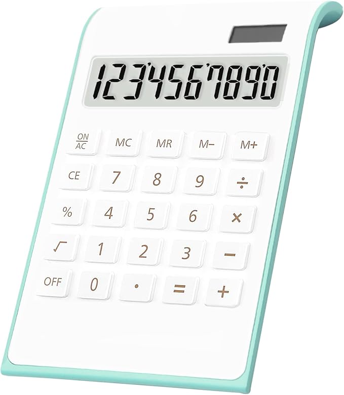 Green Calculator, Cute Solar Calculator for Desk, Green Desk Accessories | 10 Digits LCD Display, Green Desk Calculator, Palm-Sized Portable Design for Office&School, Dual Powered Pocket Calculator