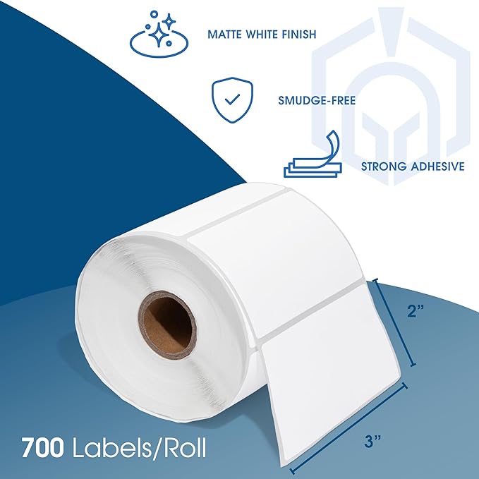 Spartan Industrial - 3" X 2" Direct Thermal Labels (10 Rolls, 700/Roll) Perforated Postage Shipping Labels - Compatible with Rollo and Zebra Desktop Printers