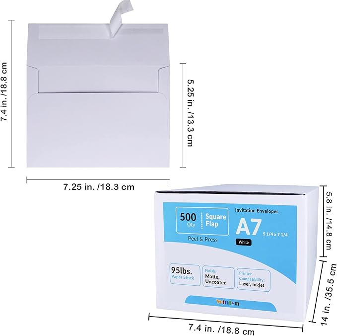 500 Pcs White A7 Invitation Envelopes 5 1/4 x 7 1/4 Square Flap Envelopes Self Seal 95lb for Wedding Shower Birthday Bussiness Graduation Mailing Invitation Announcement 5 x 7 Greeting Cards Photos