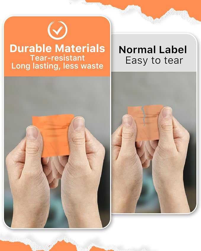 iEager Orange Square Thermal Label Stickers, 2"x2" Self-Adhesive Square Direct Thermal Labels with Perforation Line, 500 Sheets/Roll
