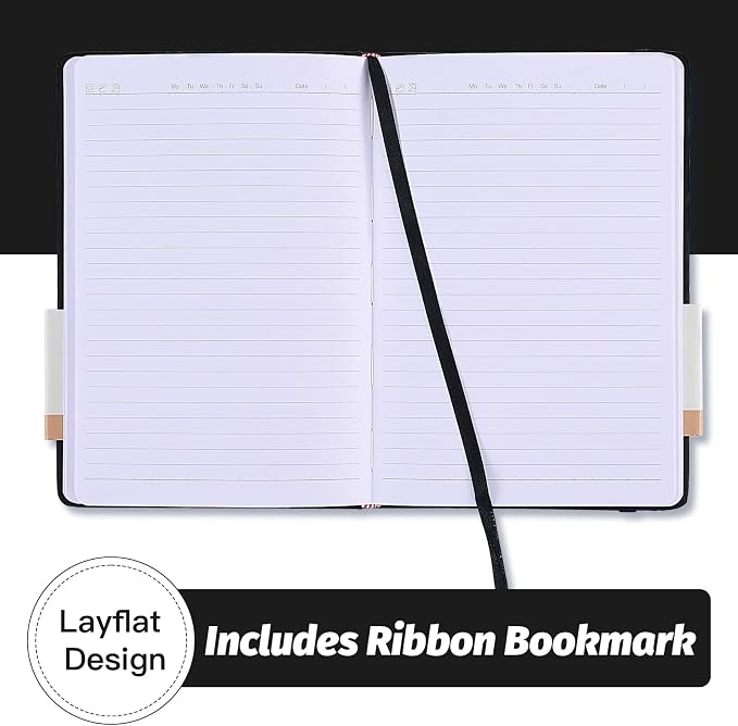 Hardcover-Journal-Notebooks, A5 Lined Journals Notebook for Writing 200 Pages, 8.2 x 5.5 inch, Classic Ruled Notebooks for Work/Travel/College (Black - 6 Pack)