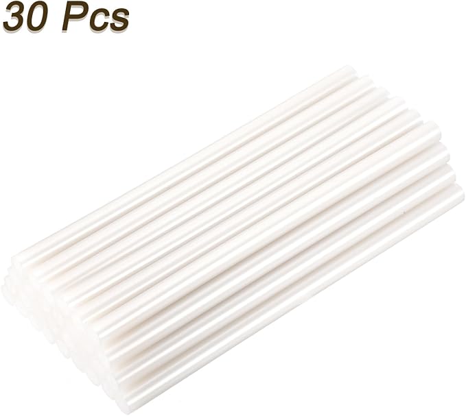 uxcell 30pcs Full Size Hot Glue Gun Sticks 8-inch x 0.43-inch High Sticky Large Hot Glue Sticks for Glue Gun, Metallic White