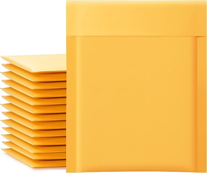 UCGOU Kraft Bubble Mailers 5x8.6" Usable Size 5x7" 100 Pack Yellow Padded | Self Seal Waterproof Padded Envelopes,Tear Resistant Bulk Shipping Bags for Mailing Jewelry Makeup Small Business