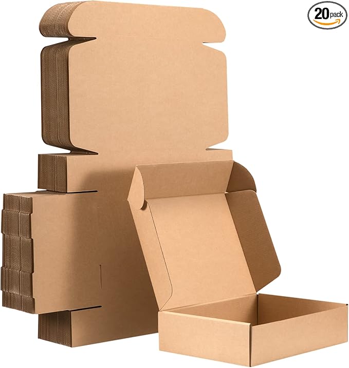 Small Shipping Boxes 12x9x3 Inches - Kraft Brown Corrugated Cardboard Boxes (20-Pack) for Mailing, Packing, Small Business & Gift Packaging - Recyclable & Sturdy