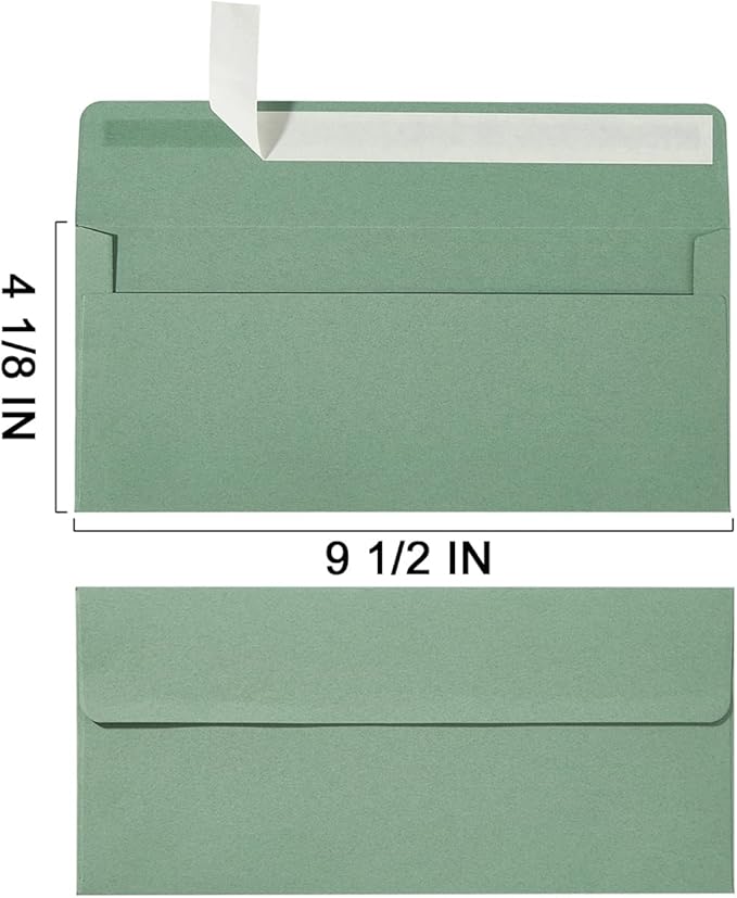 Wishop 50 Pack Sage-Green #10 Business Envelopes Self Seal Standard Envelopes for Office Checks, Business, Letter Mailing Invoices, 4.13 x 9.49 Inches (50)