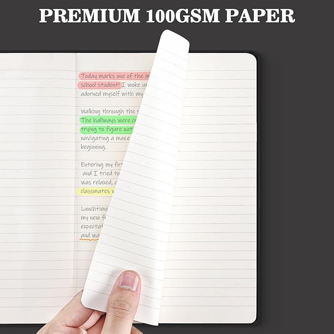 OMEYA 8 Pack Lined Journal Notebooks for Work, 100gsm Thick Paper, 5.7"x 8.3", College Ruled Black A5 Notebook Bulk, Leather Journal for Writing, Hardcover Notebooks for School, Office, Journal for Men