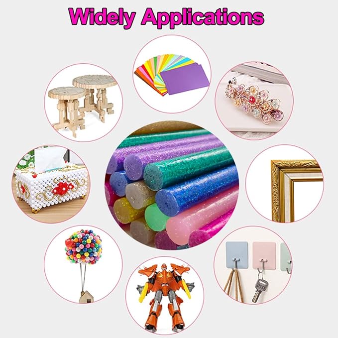 Color Hot Glue Sticks for Hot Glue Gun 50PCS Colored Hot Glue Gun Sticks 10 Colors Colorful Hot Glue Sticks (7mm/10colors，Glitter 50PCS)