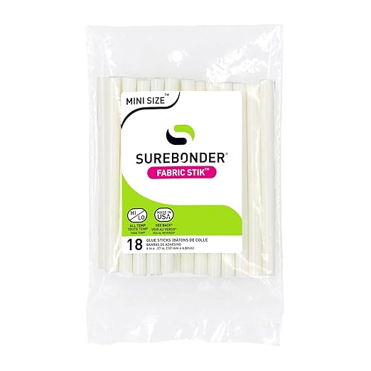Surebonder White Mini Size Fabric Hot Glue Sticks, 4-Inch Length - Machine Washable, Works with Fabric, Leather, Ribbon, Foam, 18 Pack, White