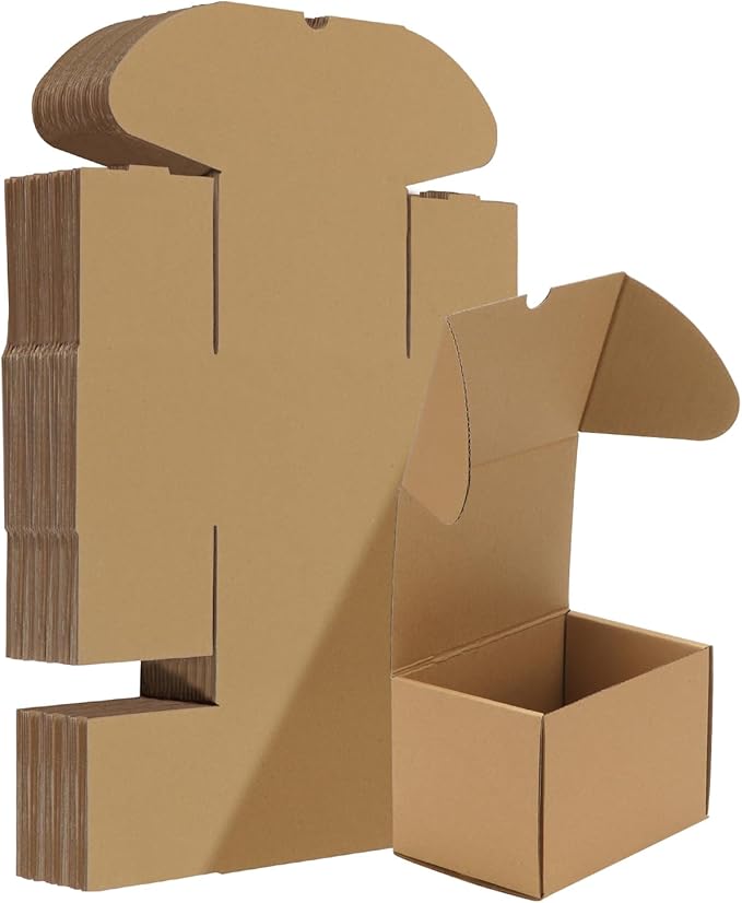 HORLIMER 6x4x4 inches Small Shipping Boxes Set of 25, Brown Corrugated Cardboard Box Literature Mailer