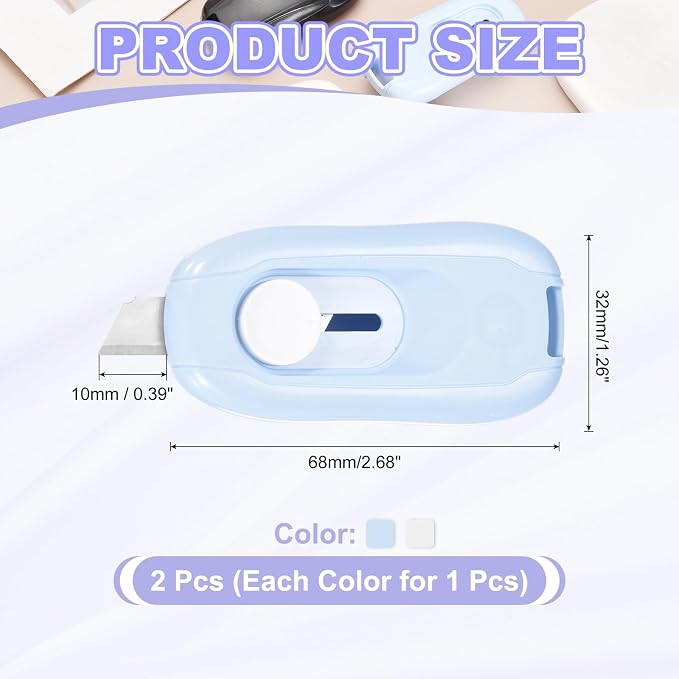 PATIKIL Mini Box Cutters, 2Pcs Retractable Small Utility Knife Magnetic Package Opener for Opening Boxes Envelopes Packages Paper Tapes Home Office Supplies, Sky Blue/White