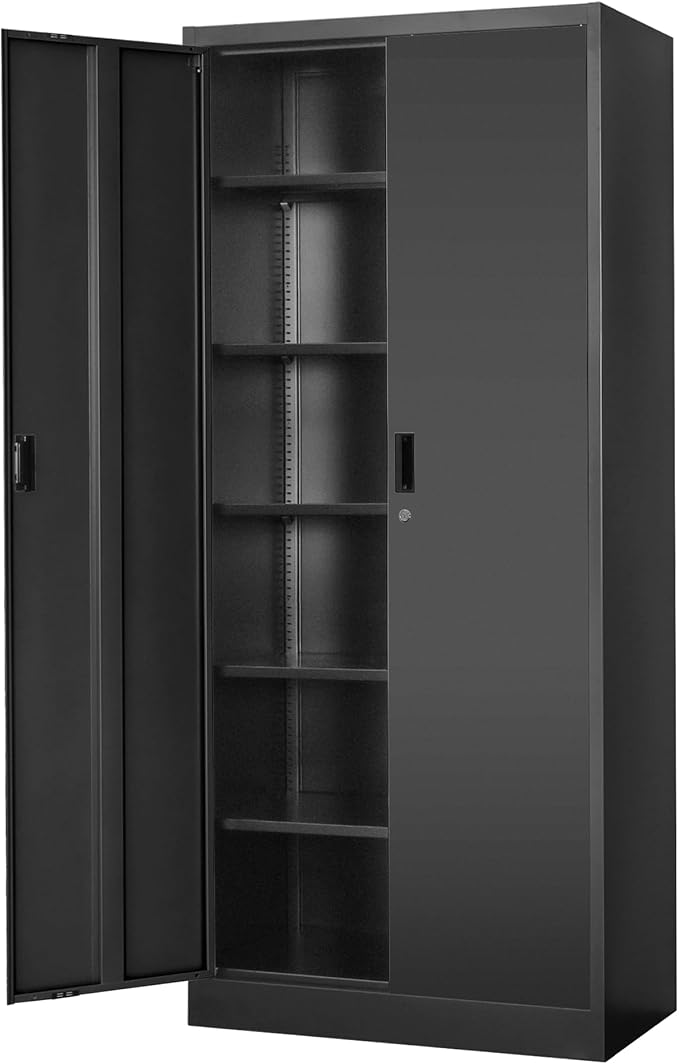 Wanfu Metal Storage Cabinet, 71”H Metal Garage Cabinet with 5 Adjustable Shelves, Locking Storage Cabinets for Garage, Home, Office, Pantry(Black)