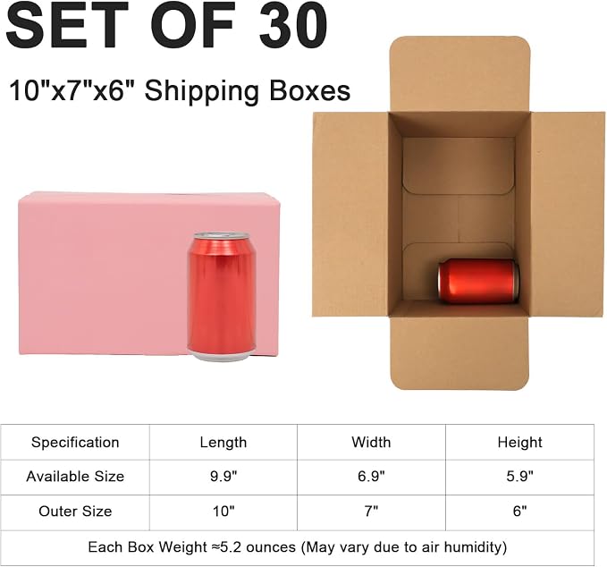10x7x6 Shipping Boxes 30 Pack, Pink Corrugated Cardboard Boxes, Box Mailers for Small Business Packaging, Candles, Soaps, Jewelry, Cosmetics, Mugs, Handmade Orders