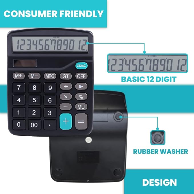 LICHAMP Desk Calculators with Big Buttons and Large Display, Office Desktop Calculator Basic 12 Digit with Solar Power and AA Battery (Included), 6 Bulk Pack | Office Desktop Calculator Basic 12 Digit with Solar Power and AA Battery (Included)