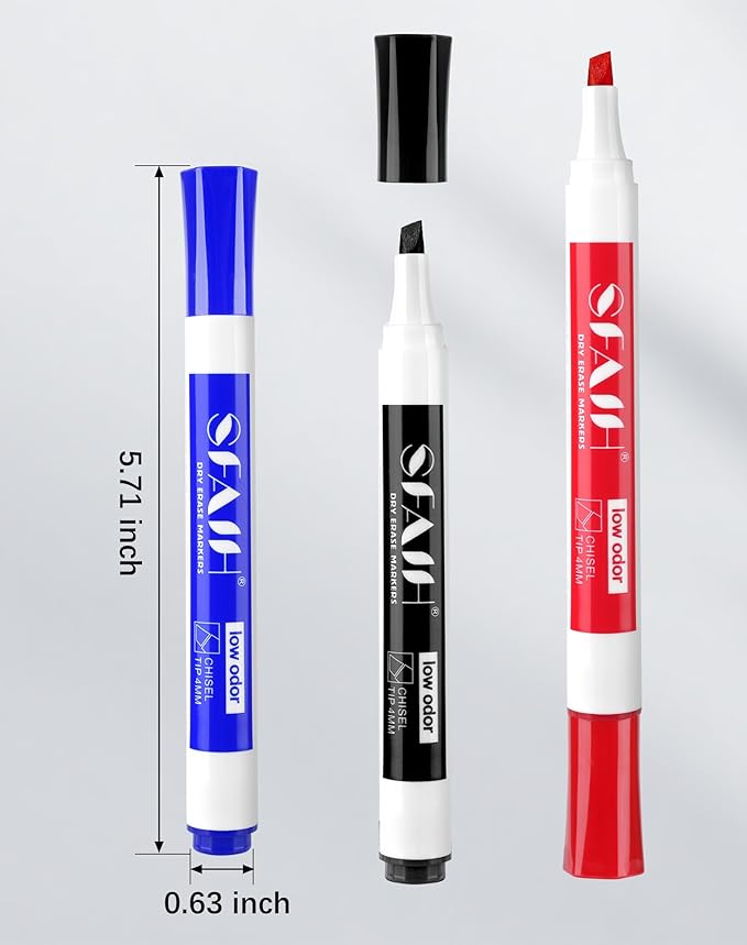 SFAIH Dry Erase Markers Chisel Tip with Magnetic Whiteboard Eraser, 72 Bulk 12 Colors White Board Markers for Teachers, Versatile Lines, 1s Quickly Dry, Essential Supplies for Office Teacher