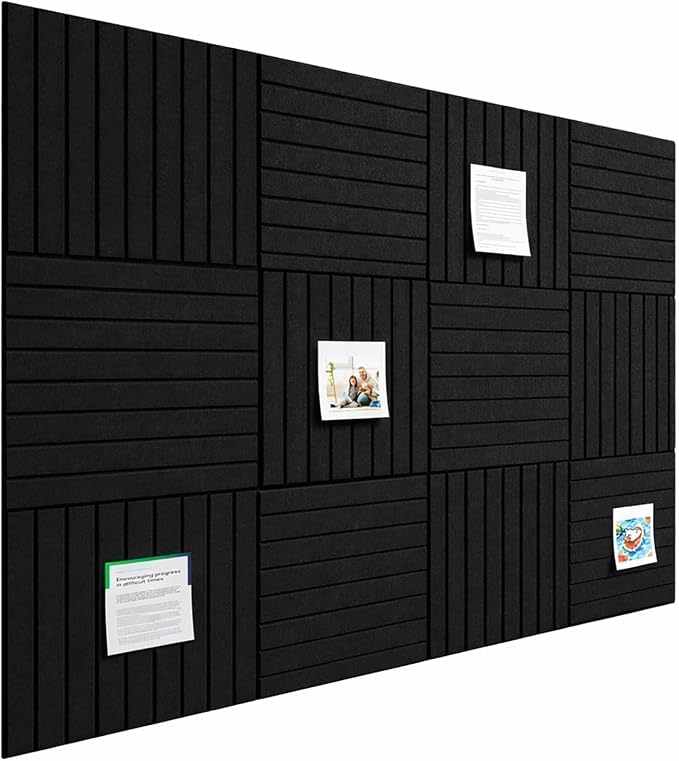 Stripe Felt Bulletin Board Tiles, Cork Board Alternative 48 x 36 in | 0.35 in modular felt wall tiles for notes, photos, schedules, reminders in offices, classrooms, home and office workspaces