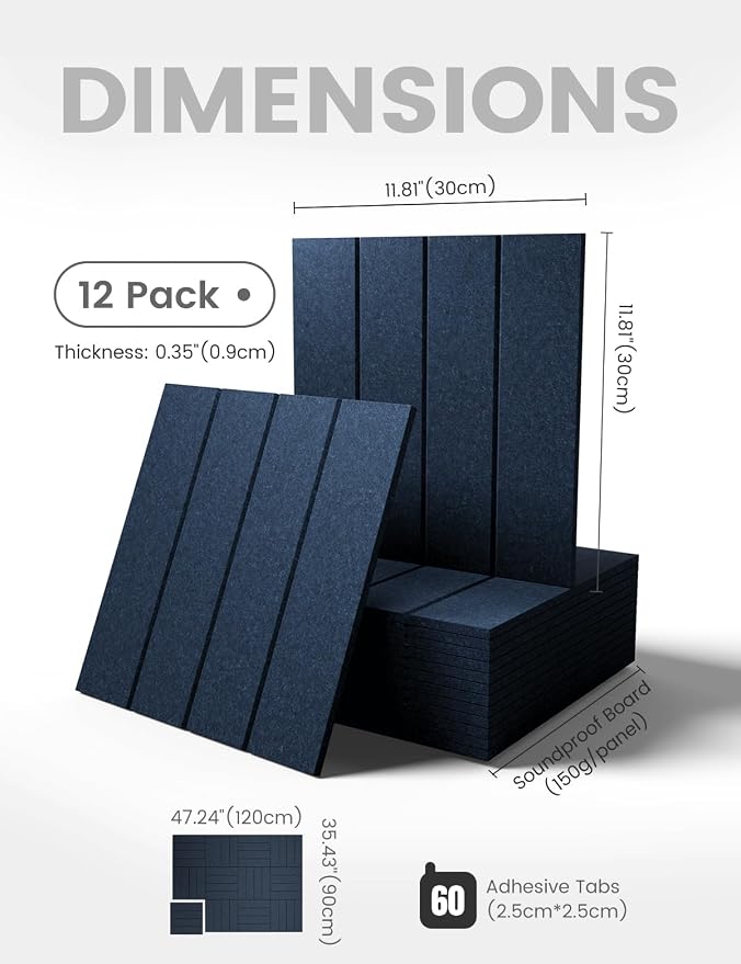 Fluxynara 48" x 36" Large Felt Bulletin Board, Carbon Blue | 12 Pack Cork Board Alternative with 60 Safe Adhesive Tabs, Pin Boards for Wall Decor, Home, Office, Classroom,Dorm
