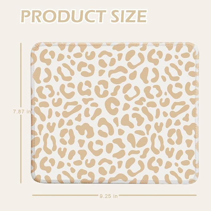 Mouse Pad for Desk with Stitched Edge, Premium Cute Washable Mouse Pads. Computer Mousepad with Non-Slip Rubber Base, Mousepads for Laptop, 9.25x7.75x0.12 inch (Leopard Grace)