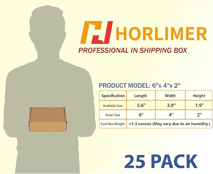 HORLIMER 6x4x2 inches Shipping Boxes Set of 25, Brown Corrugated Cardboard Box Literature Mailer