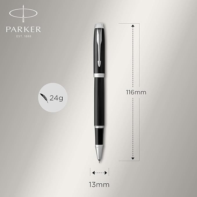 PARKER IM Rollerball Pen, Black Lacquer Chrome Trim with Fine Point Black Ink Refill, Gift Box (1931658)