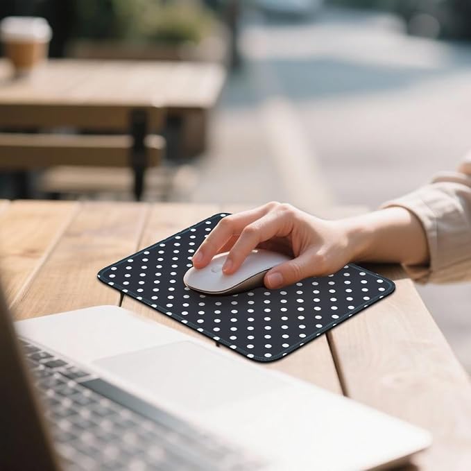 Mouse Pad for Desk with Stitched Edge, Premium Cute Washable Mouse Pads. Computer Mousepad with Non-Slip Rubber Base, Mousepads for Laptop, 9.25x7.75x0.12 inch (Classic Polka Dots)