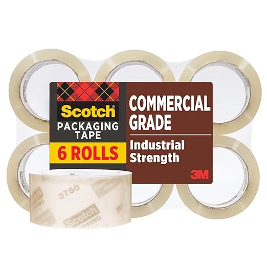 Scotch 3750 Commercial Grade Packaging Tape – Heavy Duty Clear Packing Tape, 1.88"" x 54.6 yd per Roll (6 Rolls) – Strong Hot Melt Adhesive for Shipping, Moving, Warehouse & Industrial Use