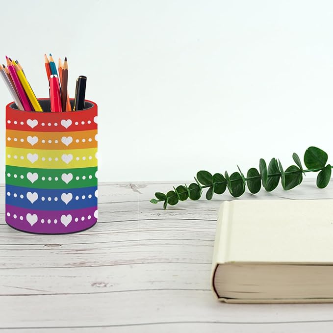 LGBT Rainbow Pride Pen Holder Pencil Cup for Desk Organizer | Cute Makeup Brush Holder PU Multifunctional Office Suppliesfor Decor Home Classroom School