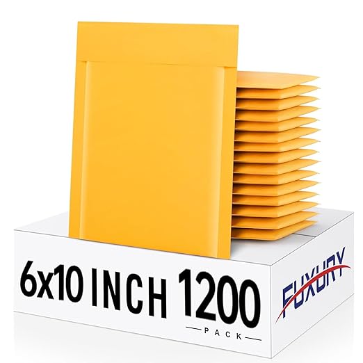 Fuxury Kraft Bubble Mailer 6x10 Inch 1200 Pack Usable Size 6x9" Strong Adhesion Padded Envelopes,Self Seal Bubble Envelopes, Waterproof Cushioned Padded Mailers for Small Business,Bulk #0 Yellow